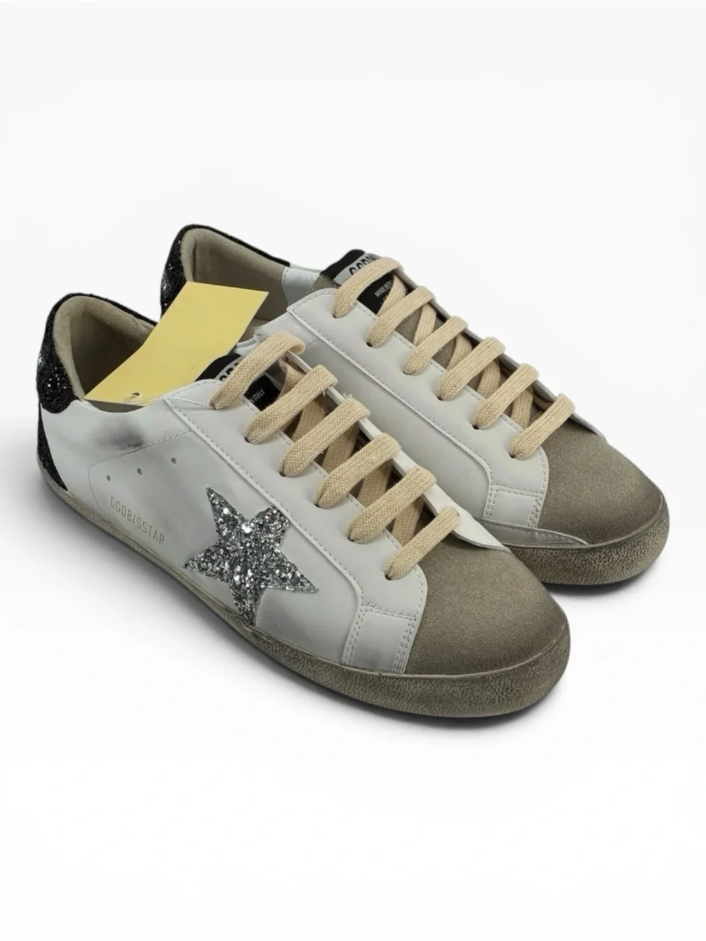 Golden Goose Superstar White Silver Black Glitter Star NIB 8.5